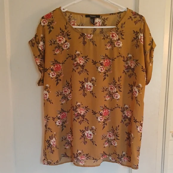 Forever 21 Floral Mustard Blouse - Picture 1 of 8
